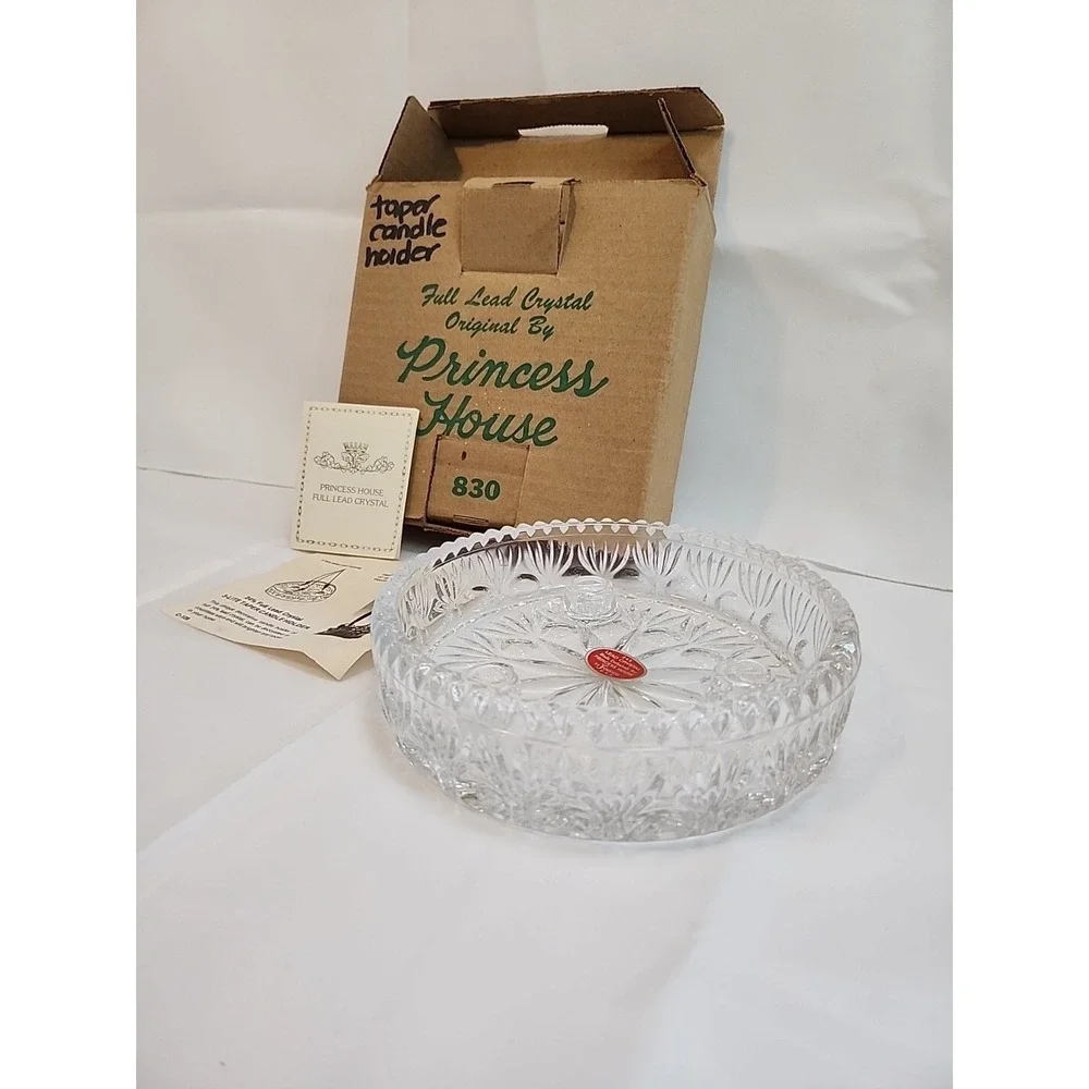 VTG Princess House 24% Full Lead Crystal 3 Lite Taper Candle Holder W/ 6 Candles